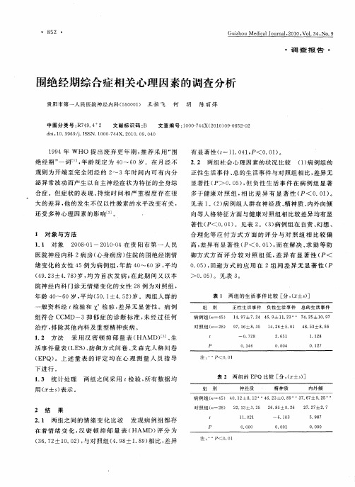 围绝经期综合症相关心理因素的调查分析