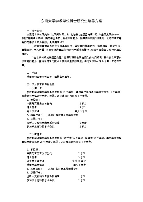 东南大学学术学位博士研究生培养方案