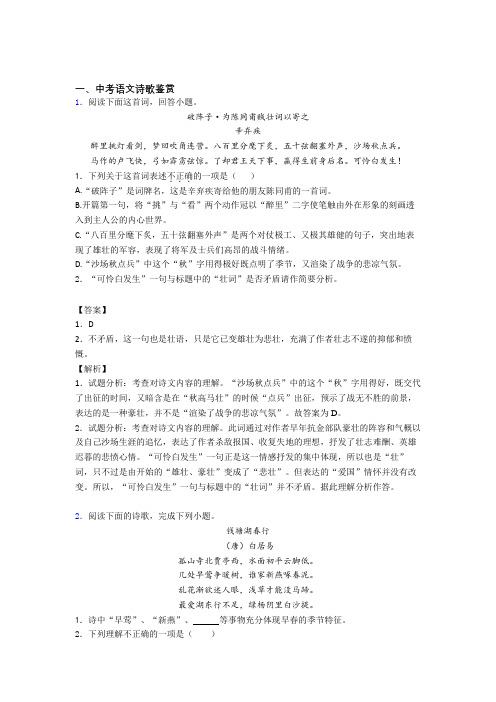 2020-2021中考语文二模试题分类汇编——诗歌鉴赏综合及答案解析