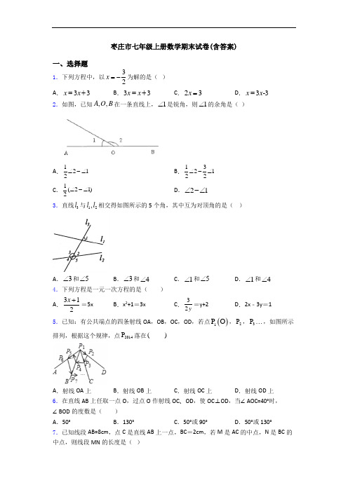 枣庄市七年级上册数学期末试卷(含答案)