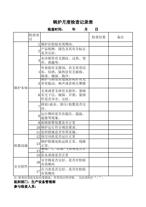 锅炉月度检查记录表