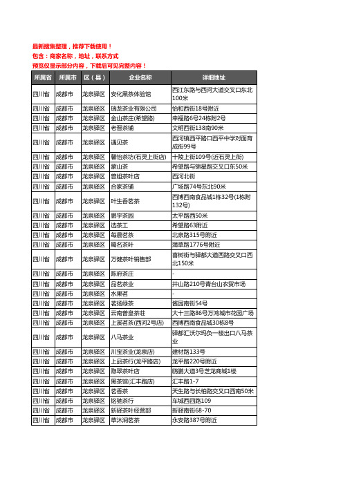 新版四川省成都市龙泉驿区茶庄企业公司商家户名录单联系方式地址大全193家
