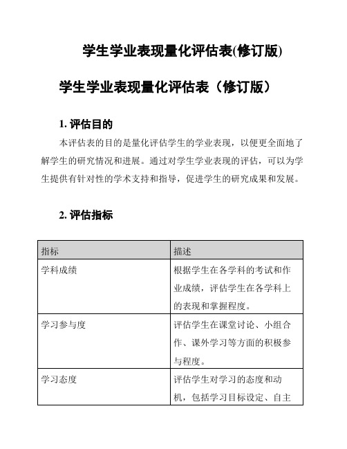 学生学业表现量化评估表(修订版)