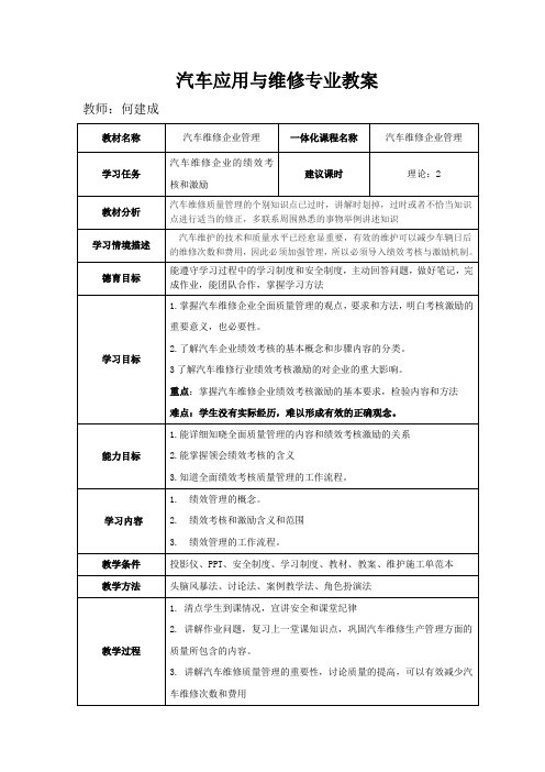 汽车维修企业管理教案第五周教案2