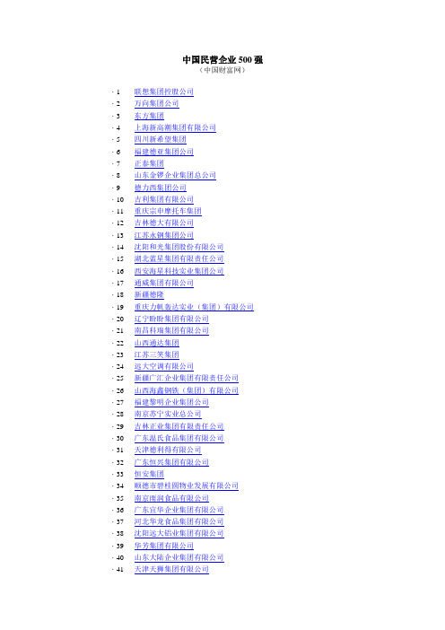 【精品文档类】中国民营企业500强一览表