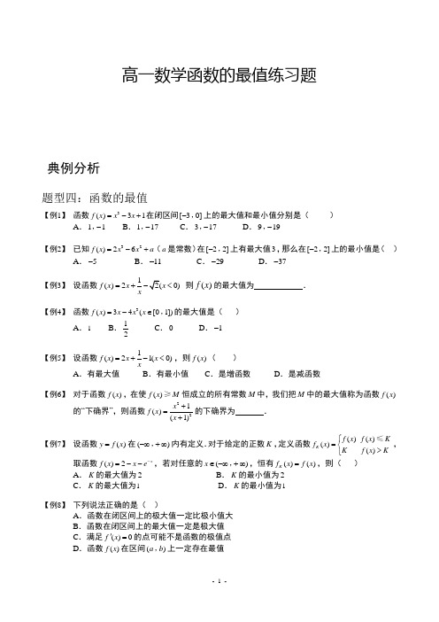 高一数学函数的最值练习题