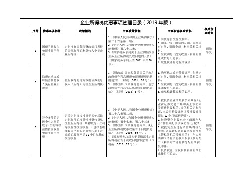 企业所得税优惠事项管理目录2019年版