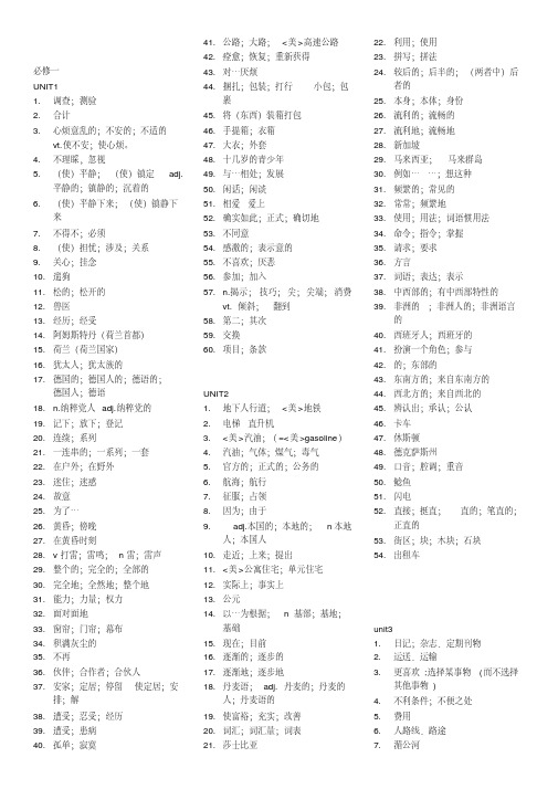 高中英语单词表_必修一到选修八汉译