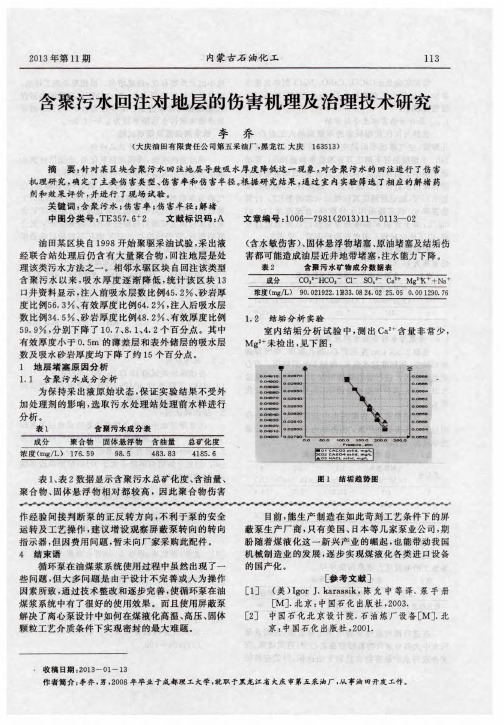 含聚污水回注对地层的伤害机理及治理技术研究