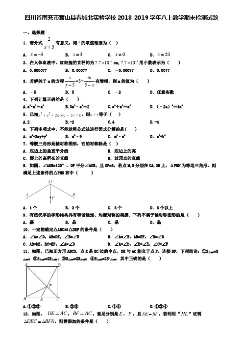 四川省南充市营山县春城北实验学校2018-2019学年八上数学期末检测试题