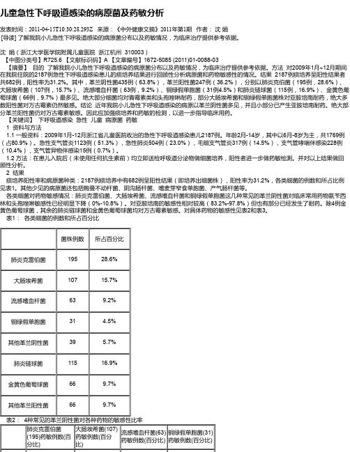 儿童急性下呼吸道感染的病原菌及药敏分析