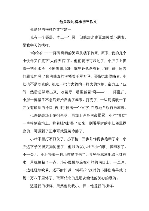 他是我的榜样初三作文