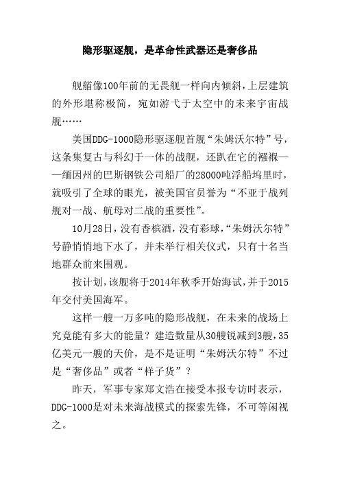 隐形驱逐舰,是革命性武器还是奢侈品