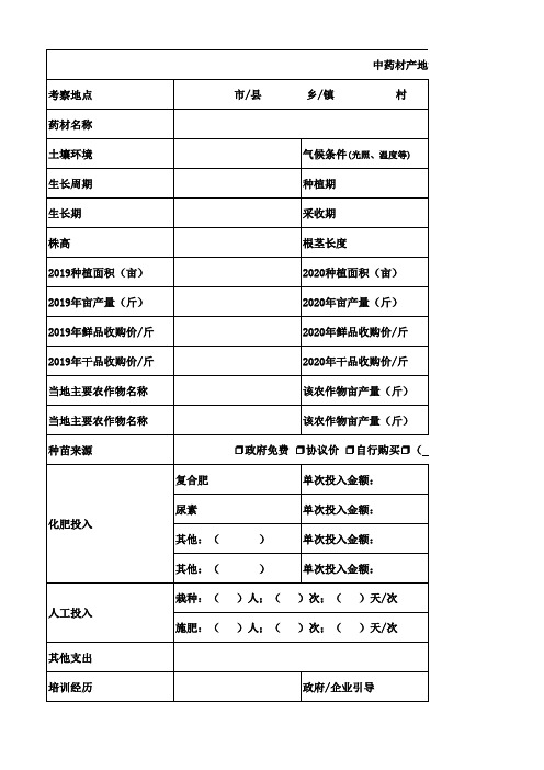 中药材种植情况考察统计表