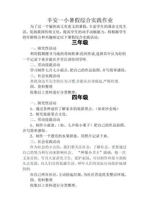 辛安一小暑假综合实践作业