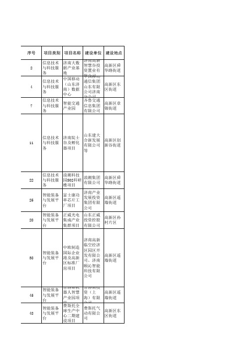 高新区2019年度市级重点建设项目计划安排(审议稿)