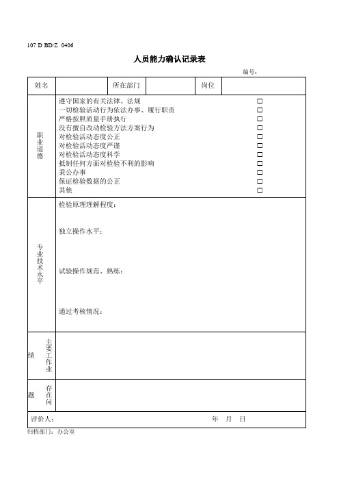 人员能力确认表