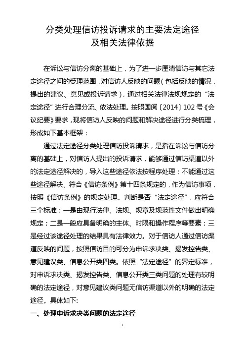 分类处理信访投诉请求的主要法定途径及相关法律依据