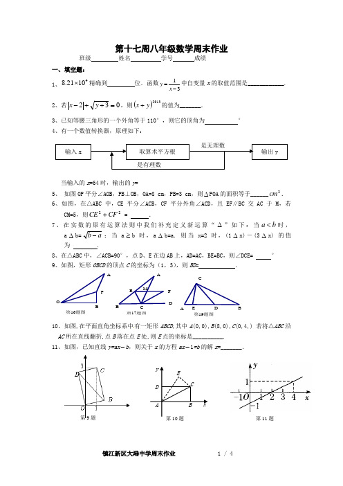 第十七周八年级数学周末作业