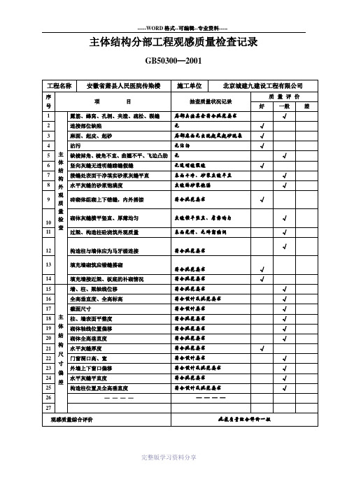 [整理]主体结构分部工程观感质量检查记录.