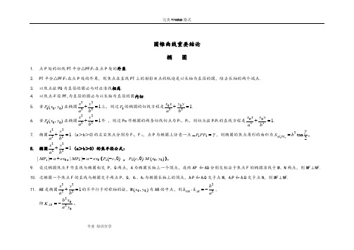 高中数学圆锥曲线重要结论