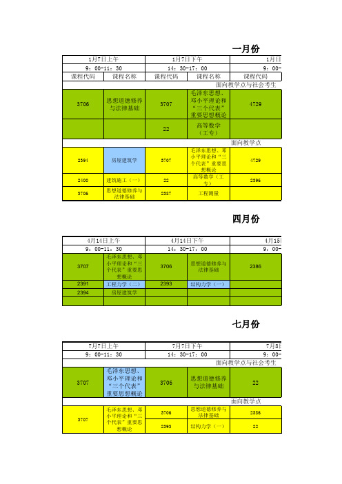 自考课程安排表