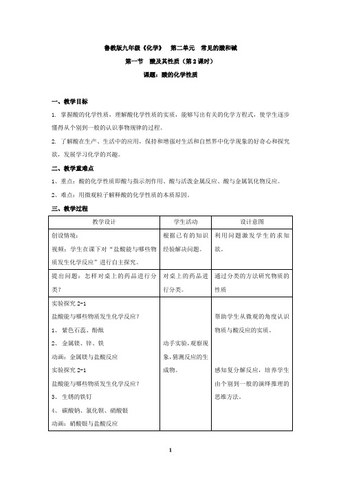 初中化学_酸的化学性质教学设计学情分析教材分析课后反思