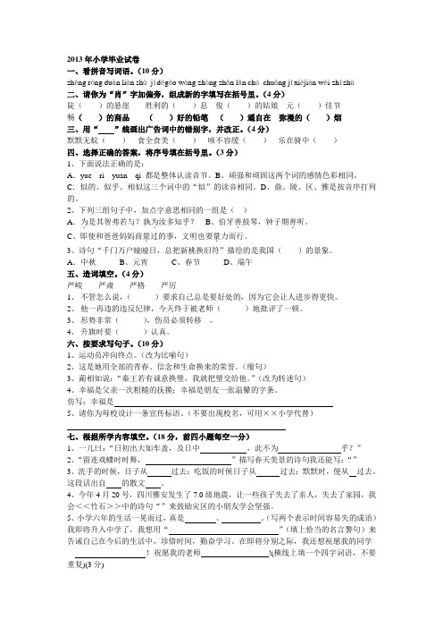 2013年小学毕业试卷