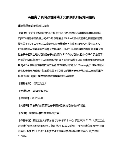 两性离子表面改性阴离子交换膜及其抗污染性能