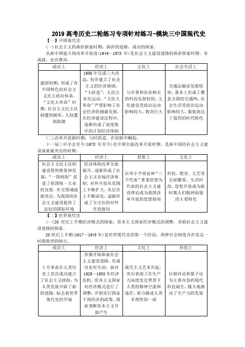 2019高考历史二轮练习专项针对练习-模块三中国现代史