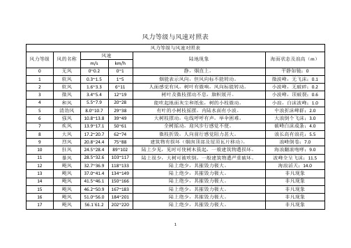 风力等级名称陆地及海上表现