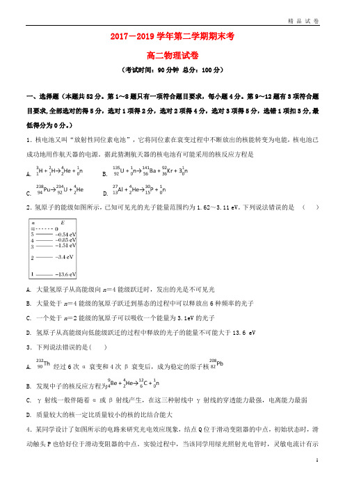 最新2019学年高二物理下学期期末考试试题人教版