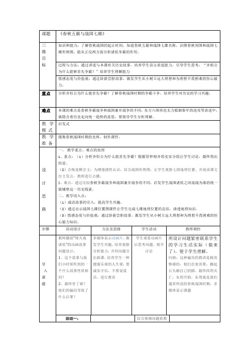 春秋五霸与战国七雄教学设计与反思