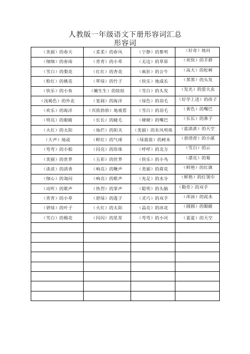 人教版一年级语文下册形容词汇总