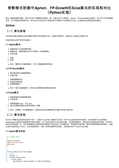 频繁模式挖掘中Apriori、FP-Growth和Eclat算法的实现和对比（Python实现）