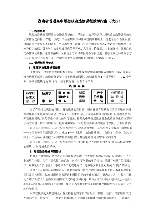 湖南省普通高中思想政治选修课程教学指南(试行)