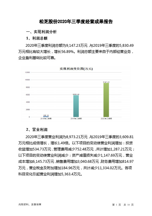 松芝股份2020年三季度经营成果报告