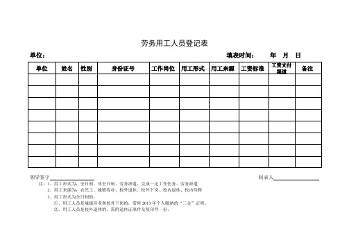 劳务用工人员登记表