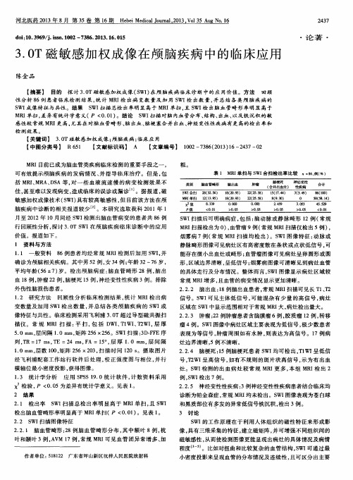 3.0T磁敏感加权成像在颅脑疾病中的临床应用