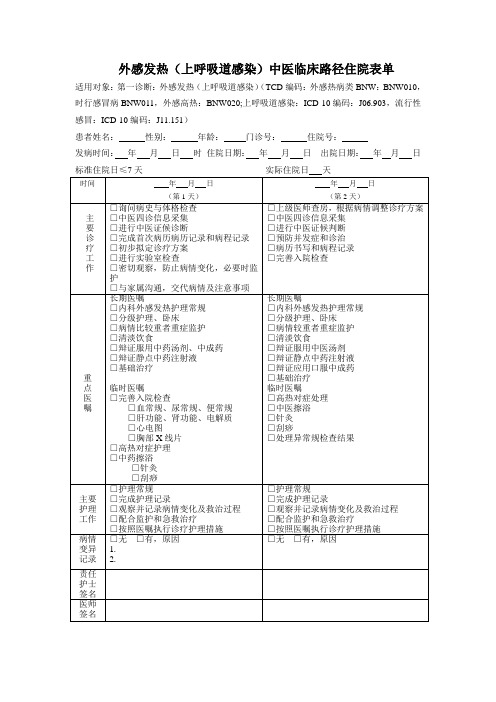 临床路径住院表单