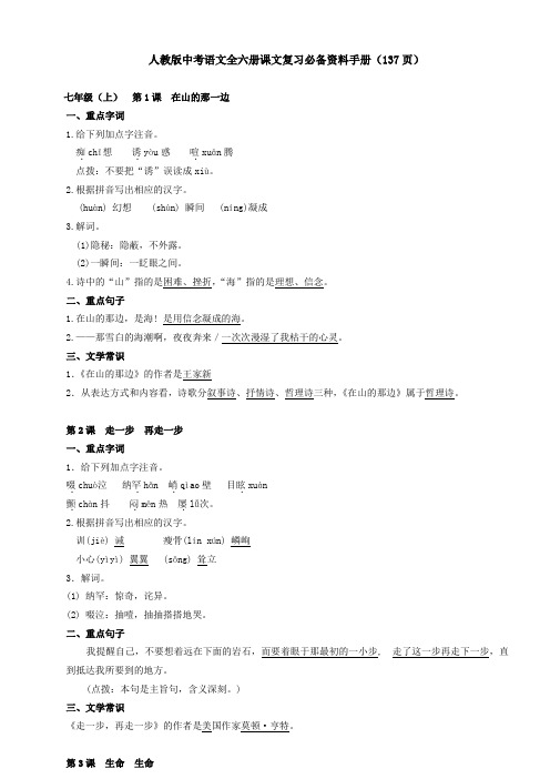 人教版中考语文全六册课文复习必备资料手册(137页)模板