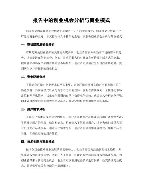 报告中的创业机会分析与商业模式