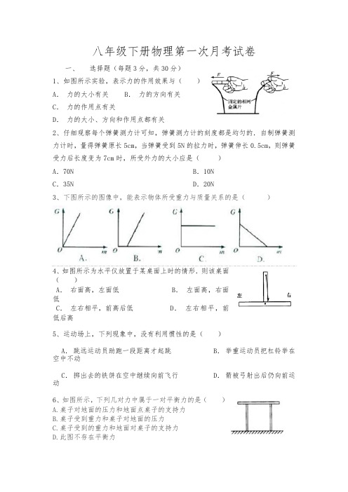 八年级下册物理第一次月考试卷