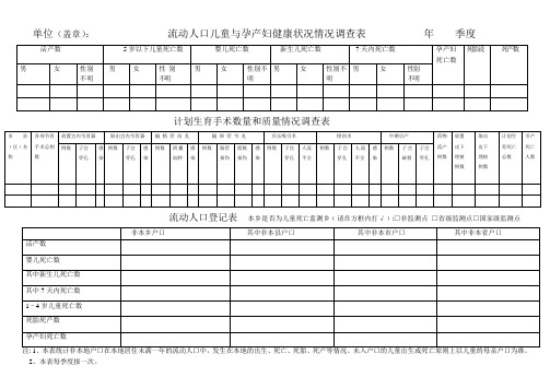 流动人口儿童与孕产妇健康状况情况调查表季报