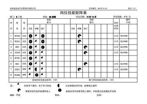 【实用文档类】大型知名人力资源技能矩阵表格