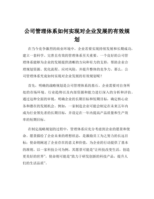 公司管理体系如何实现对企业发展的有效规划