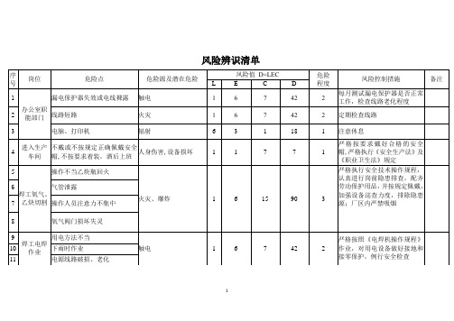 风险辨识清单 