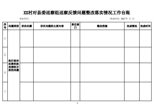 巡察反馈问题整改落实情况工作台账