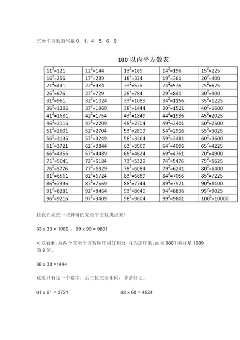 平方数的记忆方法