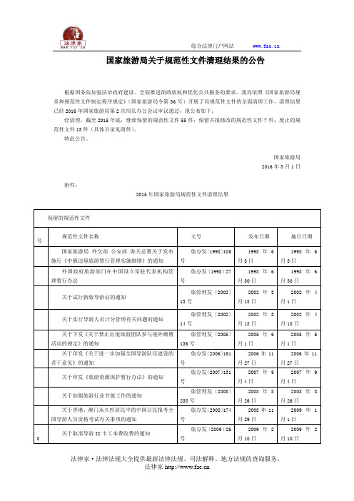 国家旅游局关于规范性文件清理结果的公告-国家规范性文件